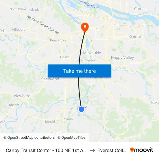 Canby Transit Center - 100 NE 1st Avenue to Everest College map