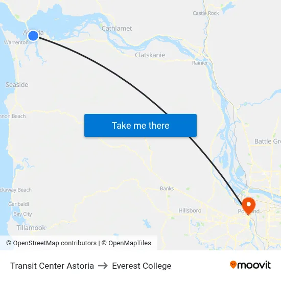 Transit Center Astoria to Everest College map