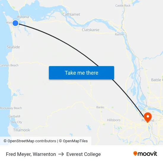 Fred Meyer, Warrenton to Everest College map