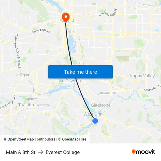 Main & 8th St to Everest College map