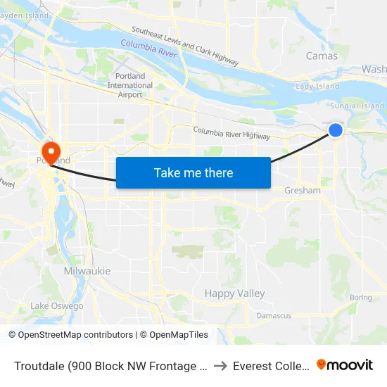 Troutdale (900 Block NW Frontage Rd) to Everest College map