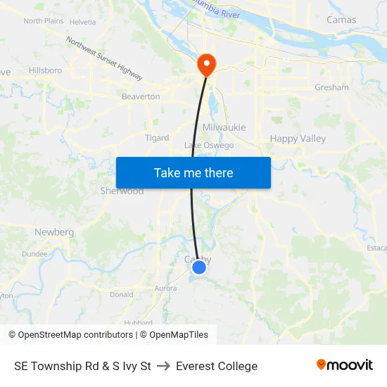 SE Township Rd & S Ivy St to Everest College map