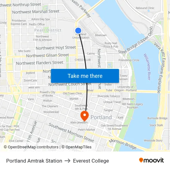 Portland Amtrak Station to Everest College map