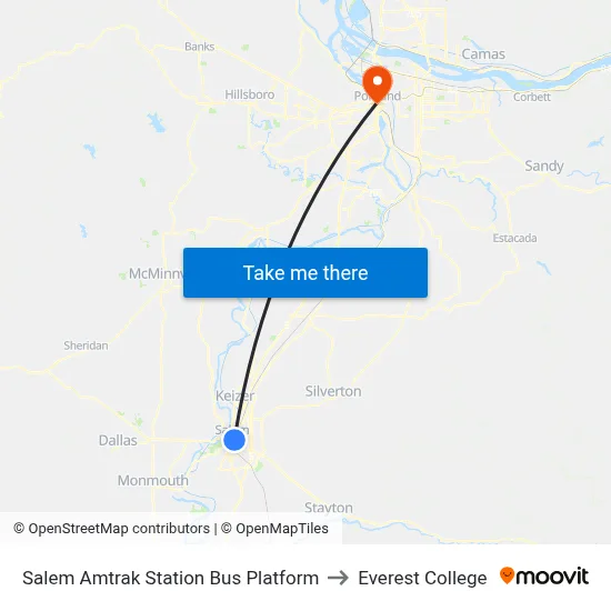 Salem Amtrak Station Bus Platform to Everest College map