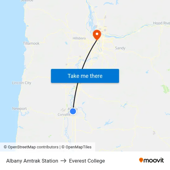 Albany Amtrak Station to Everest College map