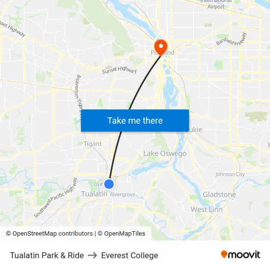 Tualatin Park & Ride to Everest College map