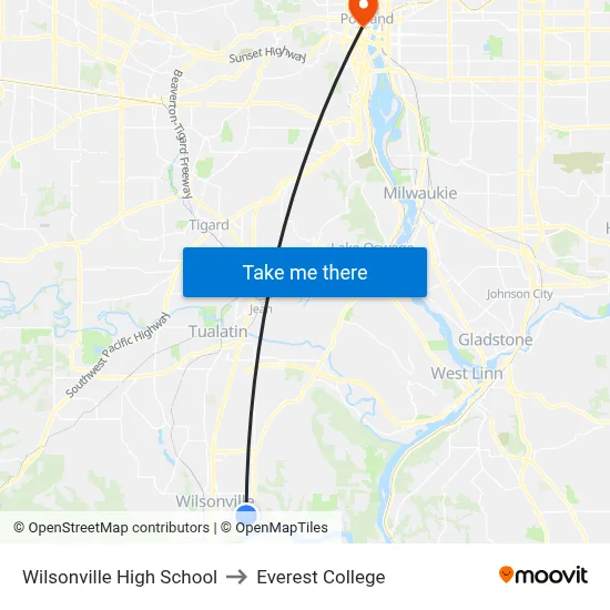 Wilsonville High School to Everest College map