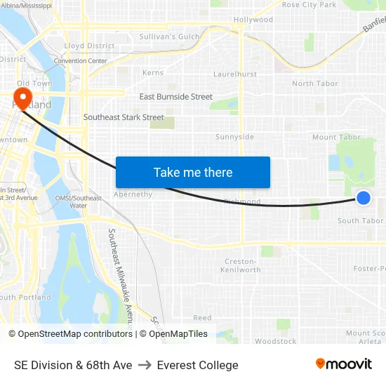 SE Division & 68th Ave to Everest College map