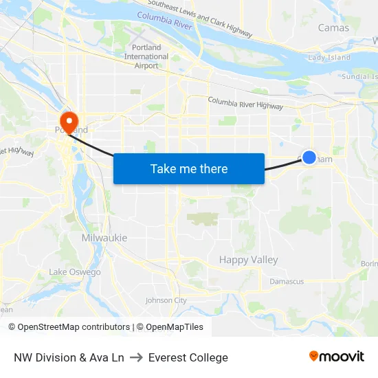 NW Division & Ava Ln to Everest College map