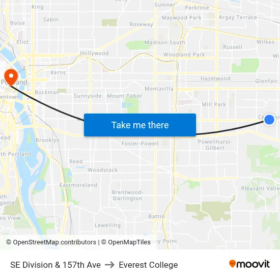 SE Division & 157th Ave to Everest College map