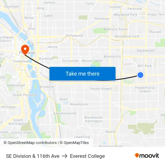 SE Division & 116th Ave to Everest College map
