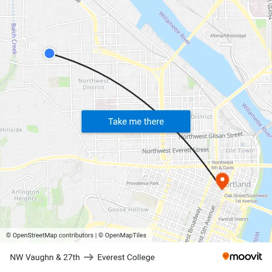 NW Vaughn & 27th to Everest College map