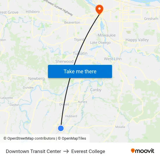 Downtown Transit Center to Everest College map
