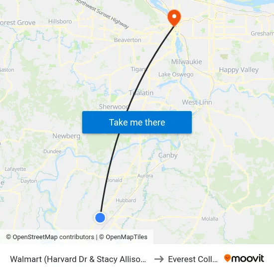 Walmart (Harvard Dr & Stacy Allison Way) to Everest College map