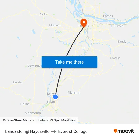 Lancaster @ Hayesville to Everest College map