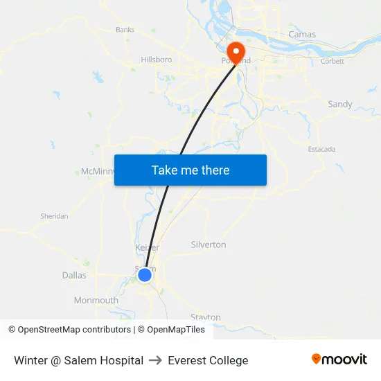 Winter @ Salem Hospital to Everest College map