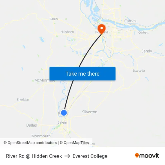 River Rd @ Hidden Creek to Everest College map
