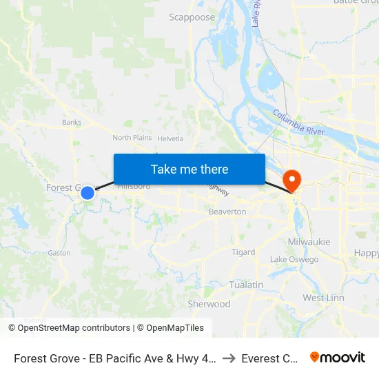 Forest Grove - EB Pacific Ave & Hwy 47 (Tm 4306) to Everest College map