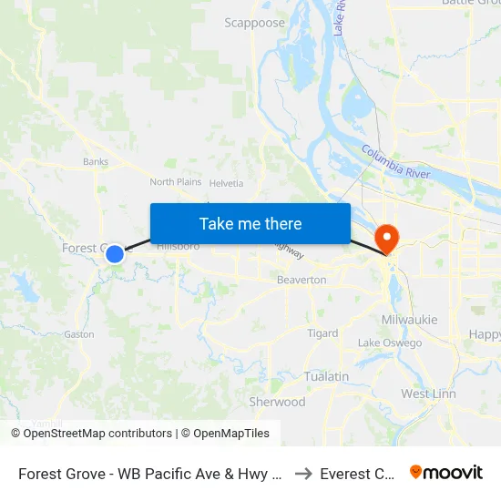 Forest Grove - WB Pacific Ave & Hwy 47 (Tm 4307) to Everest College map