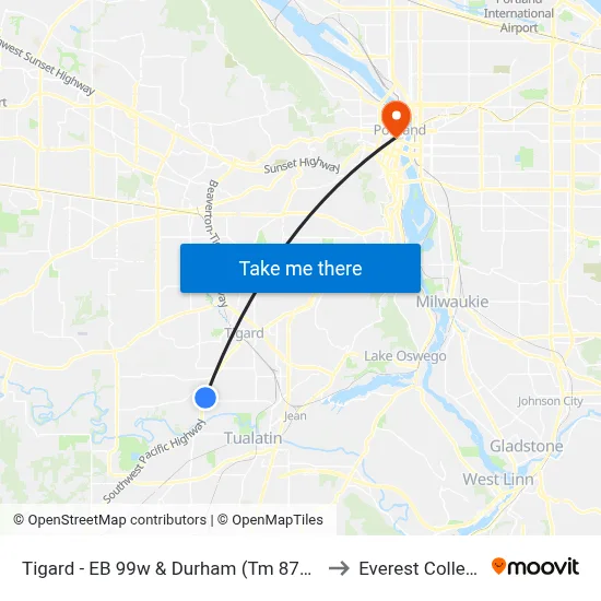Tigard - EB 99w & Durham (Tm 8792) to Everest College map