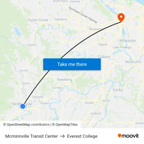 Mcminnville Transit Center to Everest College map