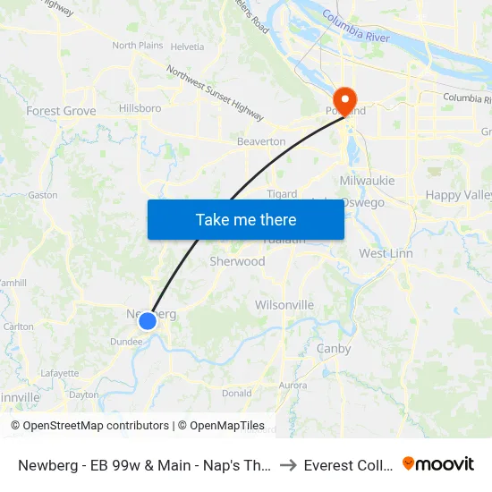 Newberg - EB 99w & Main - Nap's Thriftway to Everest College map