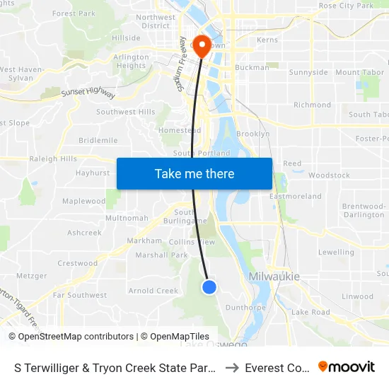 S Terwilliger & Tryon Creek State Park Entrance to Everest College map