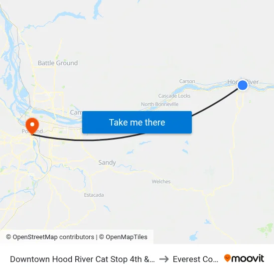 Downtown Hood River Cat Stop 4th & Columbia to Everest College map