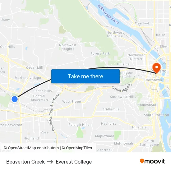 Beaverton Creek to Everest College map