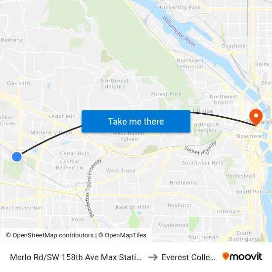 Merlo Rd/SW 158th Ave Max Station to Everest College map