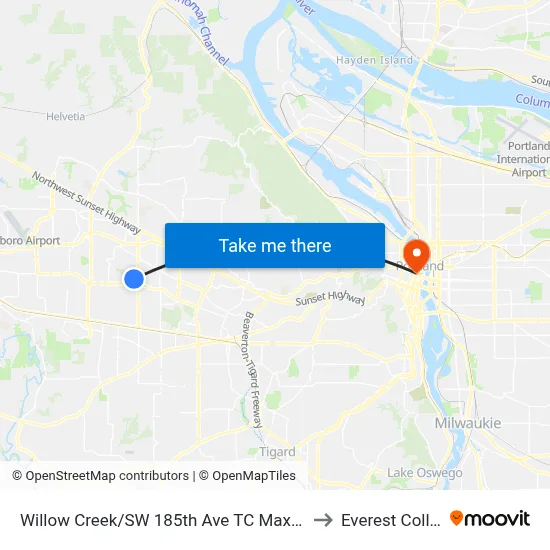 Willow Creek/SW 185th Ave TC Max Station to Everest College map