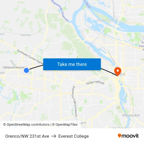 Orenco/NW 231st Ave to Everest College map