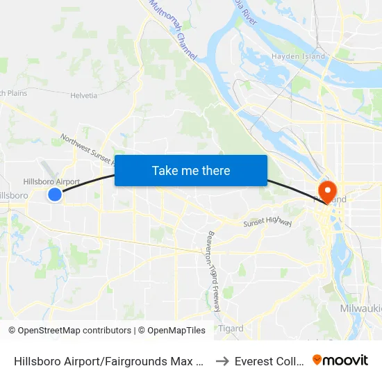 Hillsboro Airport/Fairgrounds Max Station to Everest College map