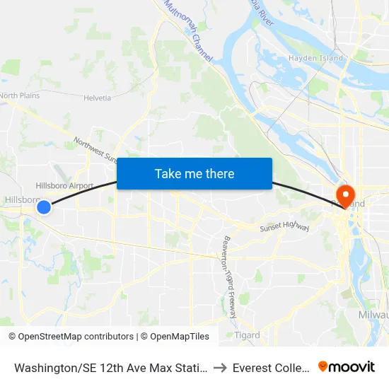 Washington/SE 12th Ave Max Station to Everest College map