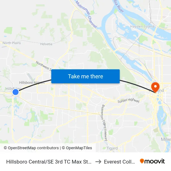 Hillsboro Central/SE 3rd TC Max Station to Everest College map