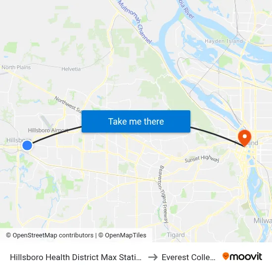 Hillsboro Health District Max Station to Everest College map