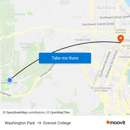 Washington Park to Everest College map