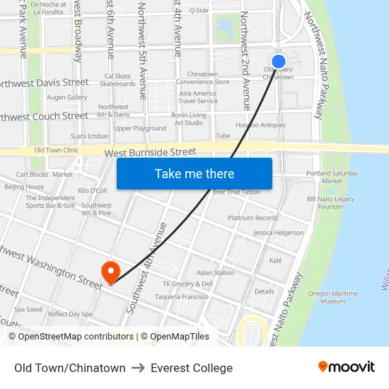 Old Town/Chinatown to Everest College map
