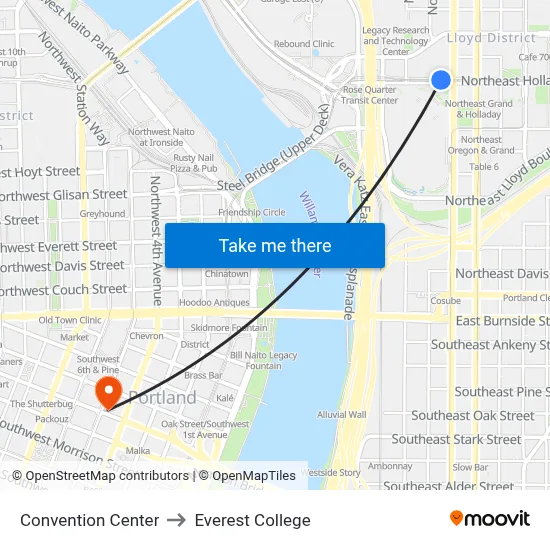 Convention Center to Everest College map