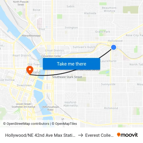 Hollywood/NE 42nd Ave Max Station to Everest College map