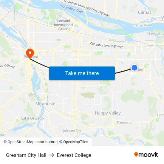 Gresham City Hall to Everest College map