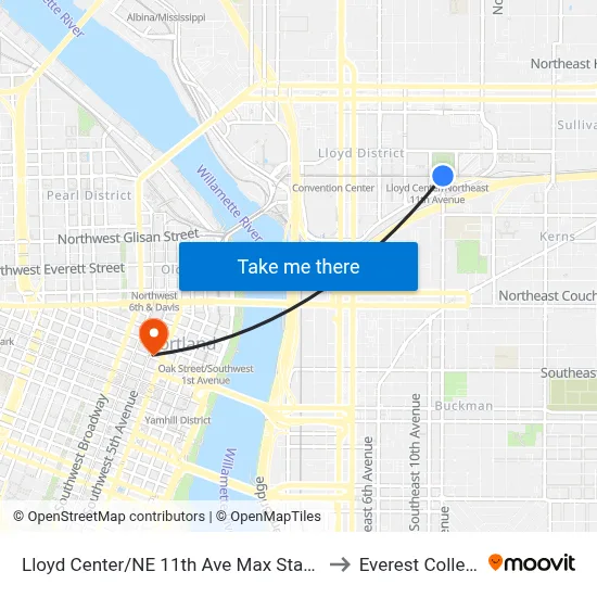 Lloyd Center/NE 11th Ave Max Station to Everest College map