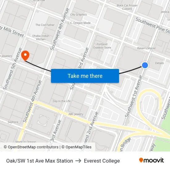 Oak/SW 1st Ave Max Station to Everest College map