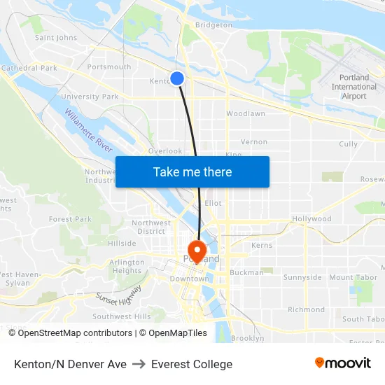 Kenton/N Denver Ave to Everest College map
