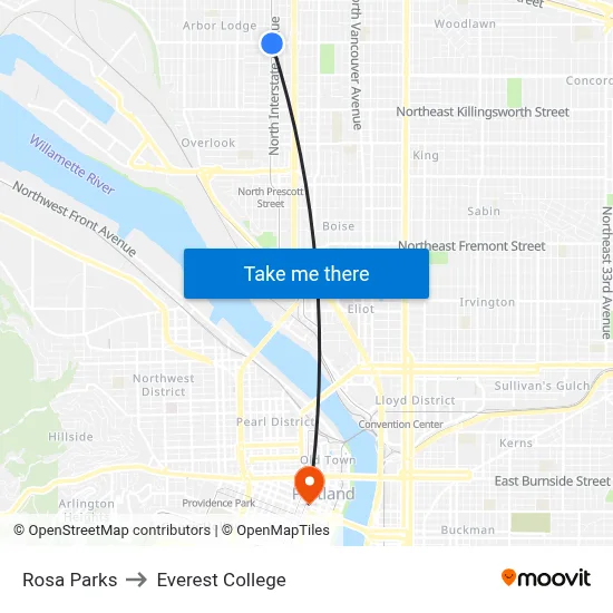 Rosa Parks to Everest College map