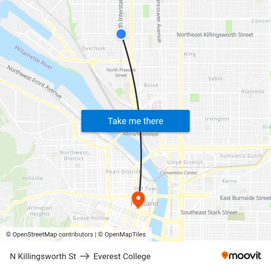 N Killingsworth St to Everest College map