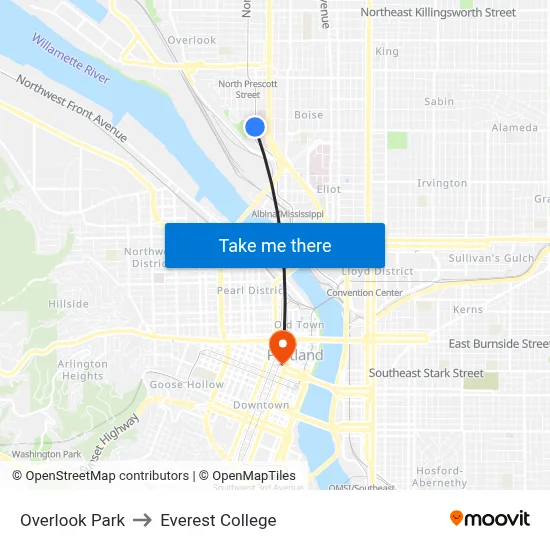 Overlook Park to Everest College map