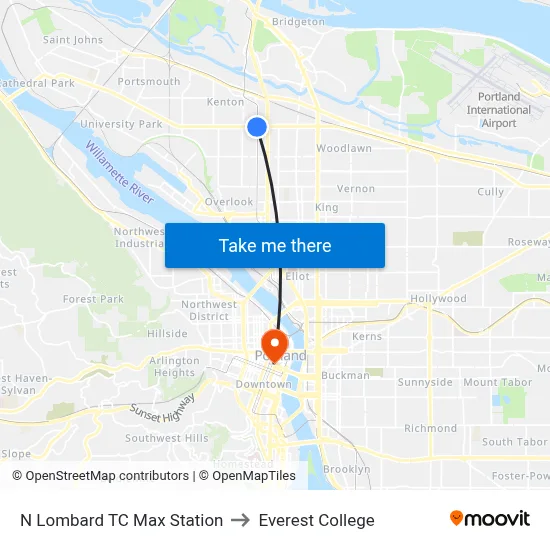 N Lombard TC Max Station to Everest College map