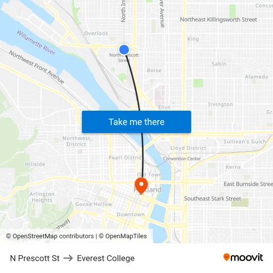 N Prescott St to Everest College map