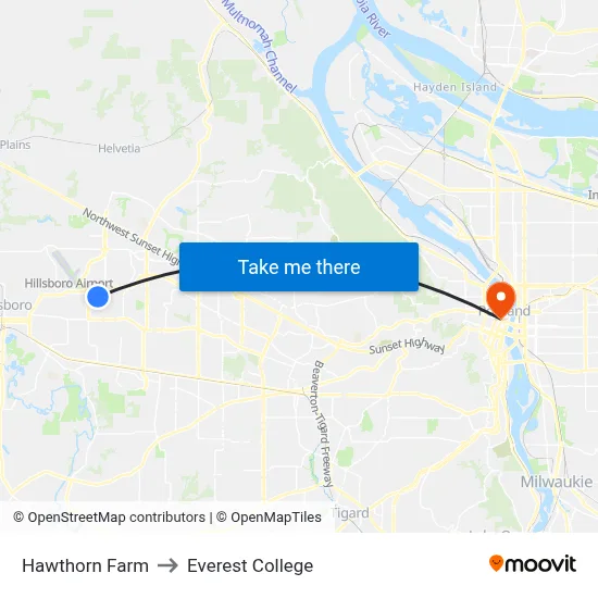 Hawthorn Farm to Everest College map